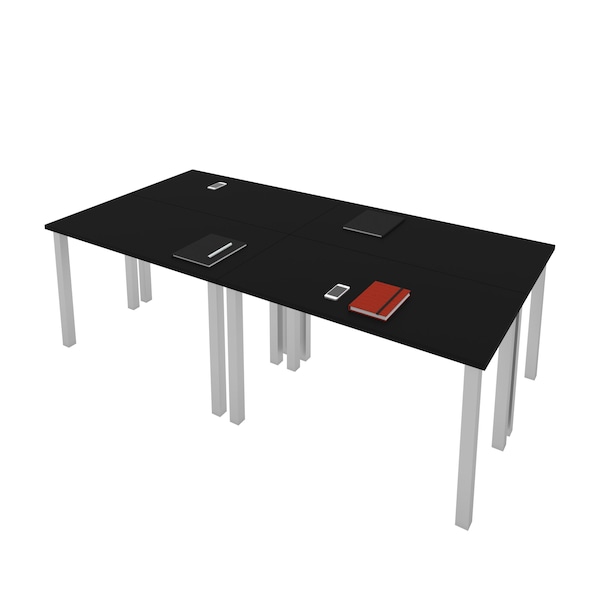 Bestar Universel Four 48W x 24D Table Desks with Square Metal Legs in black